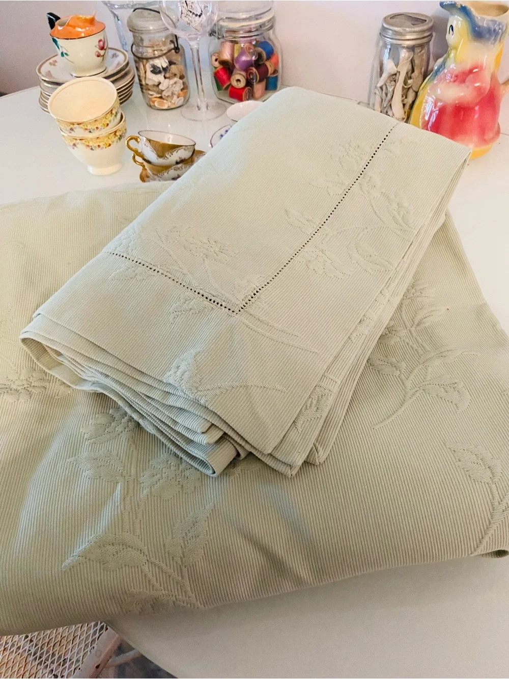 Sea Foam Green Columbine Cody brand Queen Duvet & Matching Shams
